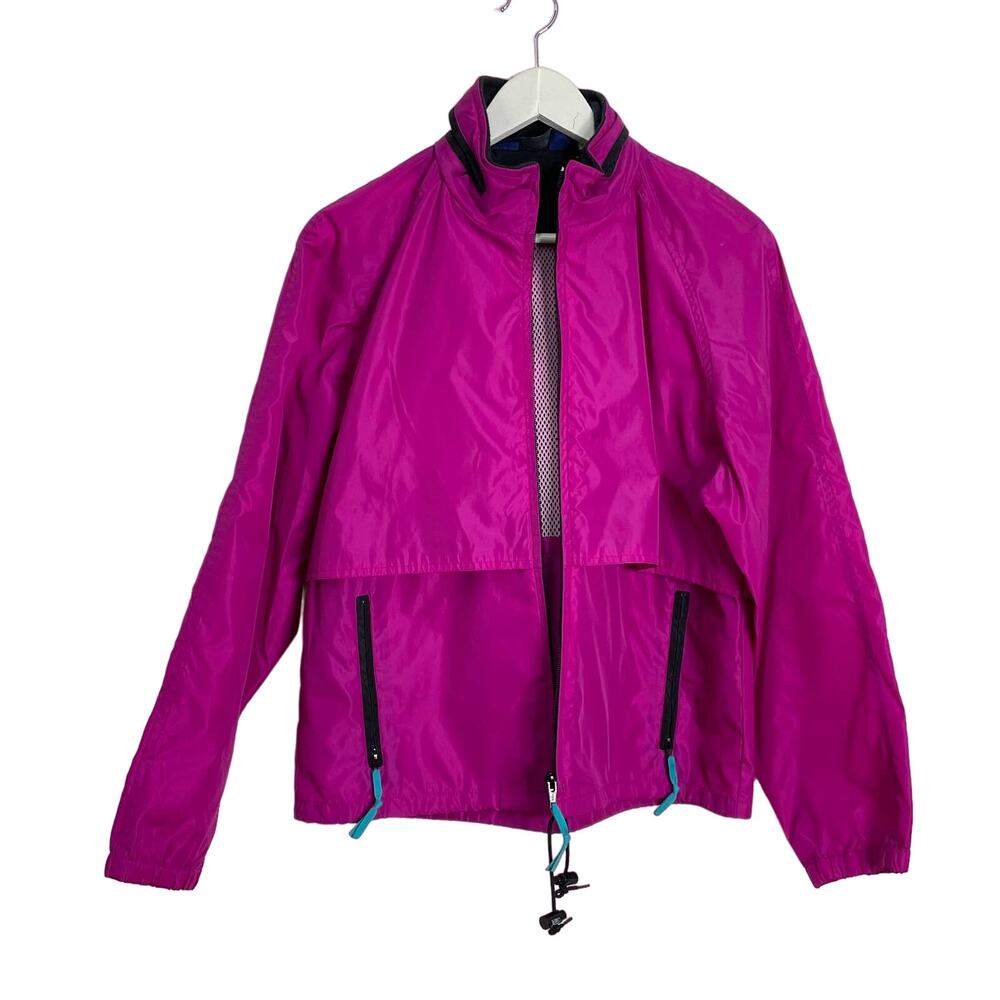 Vintage Woolrich Women's Sz S Fuchsia Hooded Vented Full Zip Windbreaker Jacket